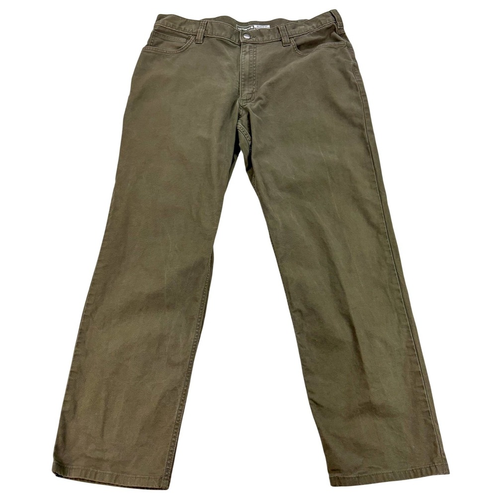 Carhartt Rugged Flex 5 Pocket Work Pants 38x32 Moss Green Canvas Relaxed Fit